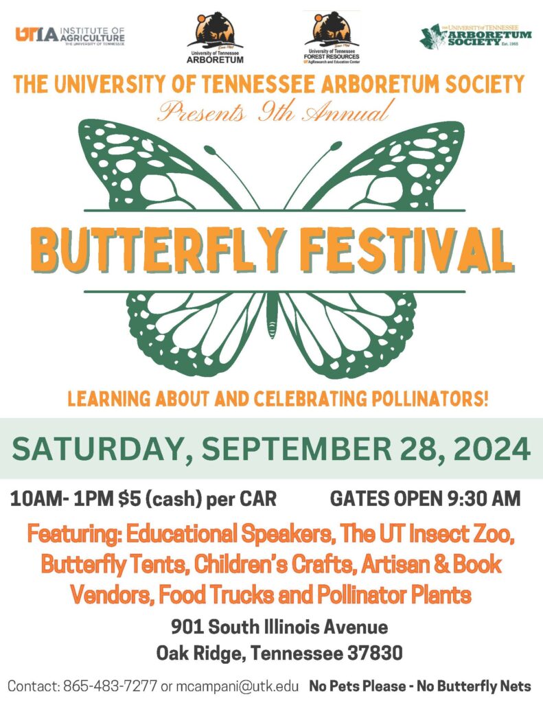 Flyer with details about 2024 Butterfly Festival gates open 9:30am festival time 10am -1pm $5per carload