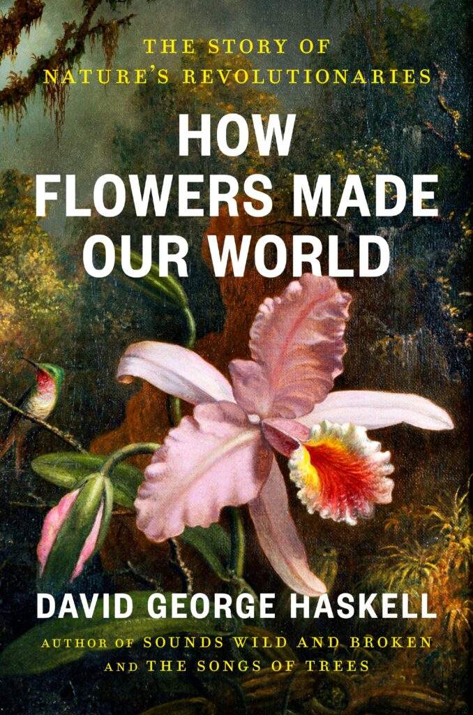 Book Cover How Flowers Made Our World with pink orchid 